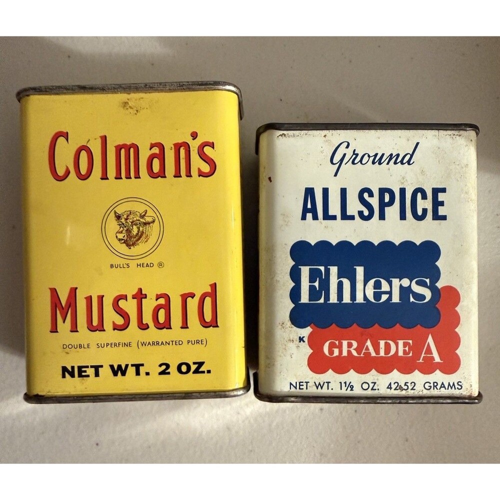 Colman's Mustard Ehlers All Spice Grade A Vintage Cans Spices still in them